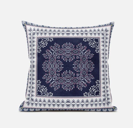 18" X 18" Blue And White Zippered Geometric Indoor Outdoor Throw Pillow