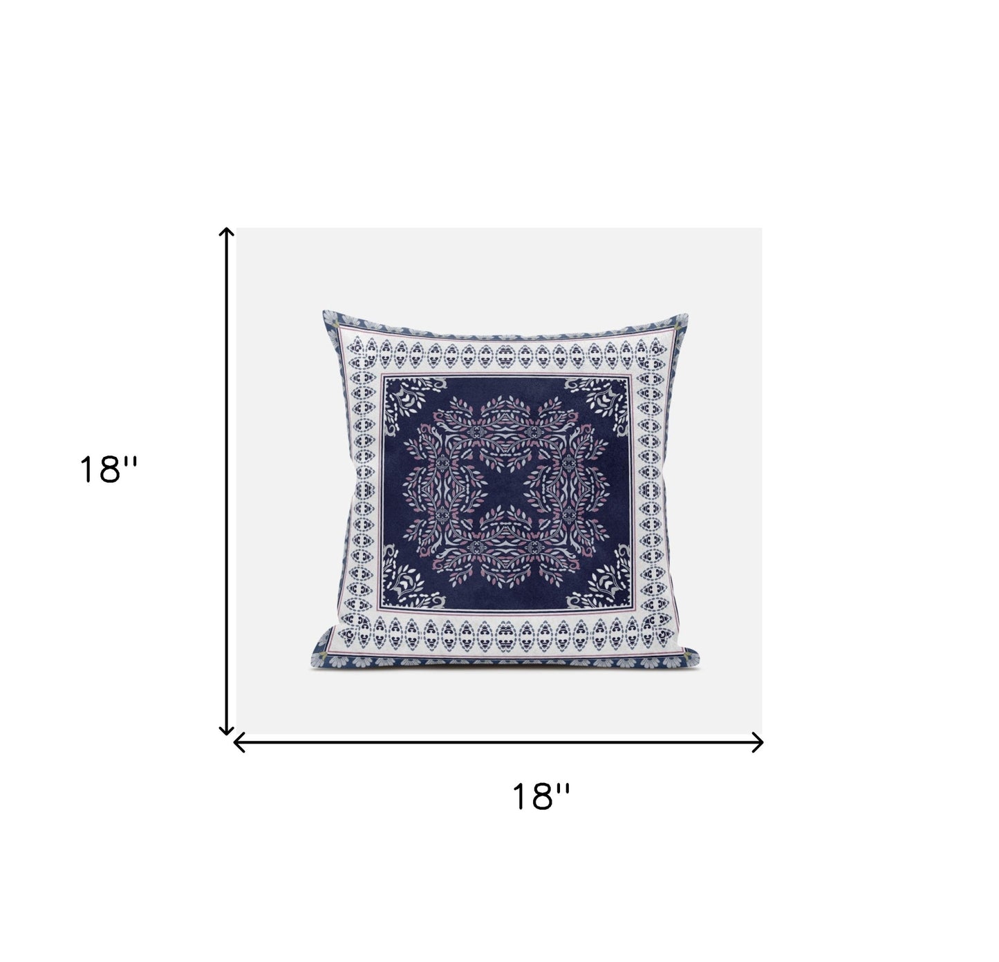 18" X 18" Blue And White Zippered Geometric Indoor Outdoor Throw Pillow