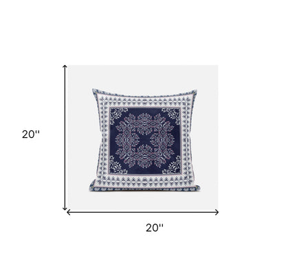 18" X 18" Blue And White Zippered Geometric Indoor Outdoor Throw Pillow