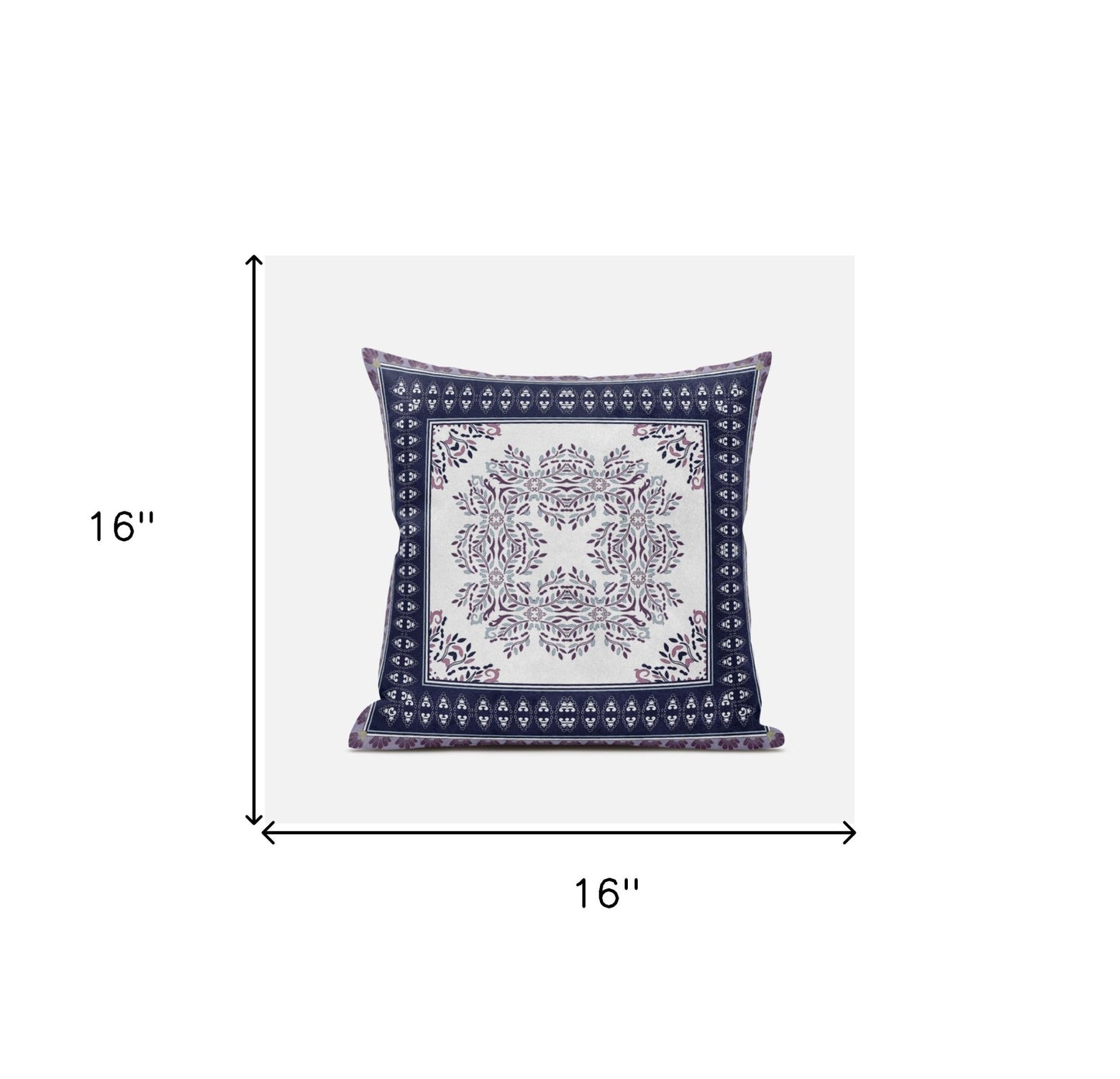 16" X 16" Cream And Blue Zippered Geometric Indoor Outdoor Throw Pillow