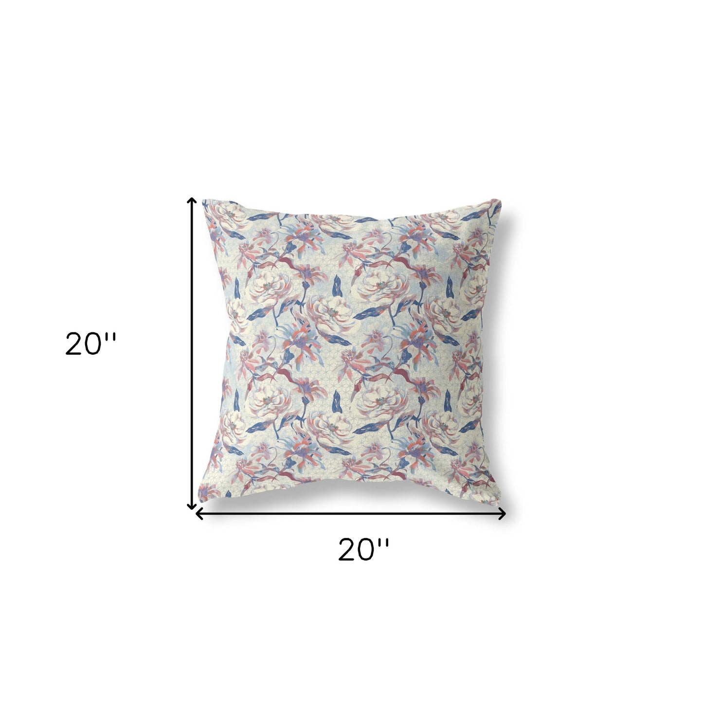 18” White Blue Roses Indoor Outdoor Throw Pillow