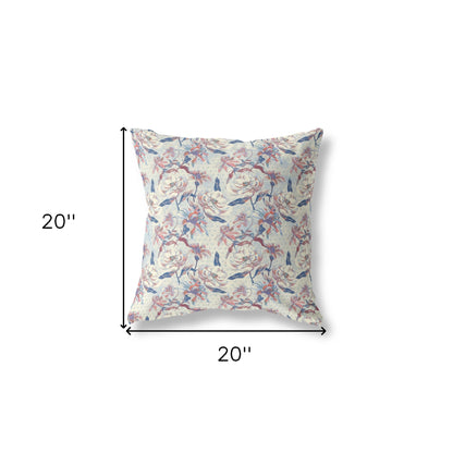 18” White Blue Roses Indoor Outdoor Throw Pillow