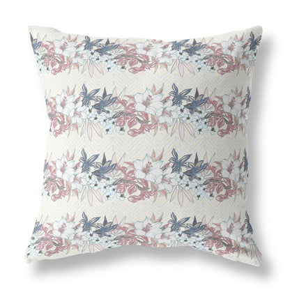 16" X 16" White And Pink Blown Seam Floral Indoor Outdoor Throw Pillow