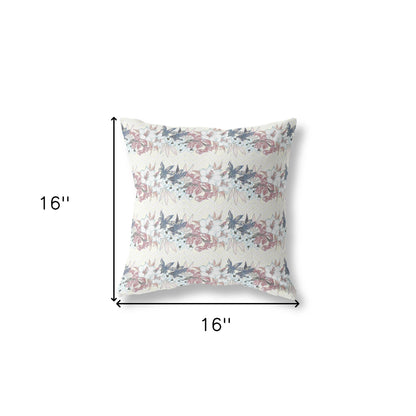 16" X 16" White And Pink Blown Seam Floral Indoor Outdoor Throw Pillow