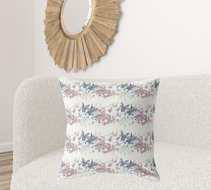 18" X 18" White And Pink Blown Seam Floral Indoor Outdoor Throw Pillow