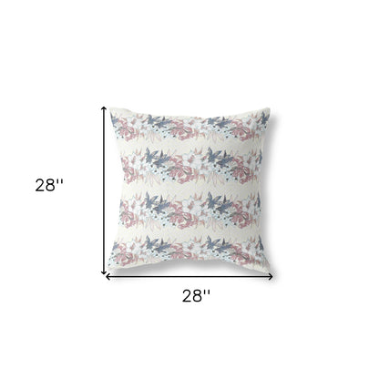 18" X 18" White And Pink Blown Seam Floral Indoor Outdoor Throw Pillow