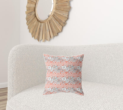 18" X 18" Peach And Peach Blown Seam Floral Indoor Outdoor Throw Pillow