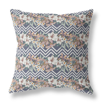 18" X 18" Navy Blue And Orange Blown Seam Floral Indoor Outdoor Throw Pillow