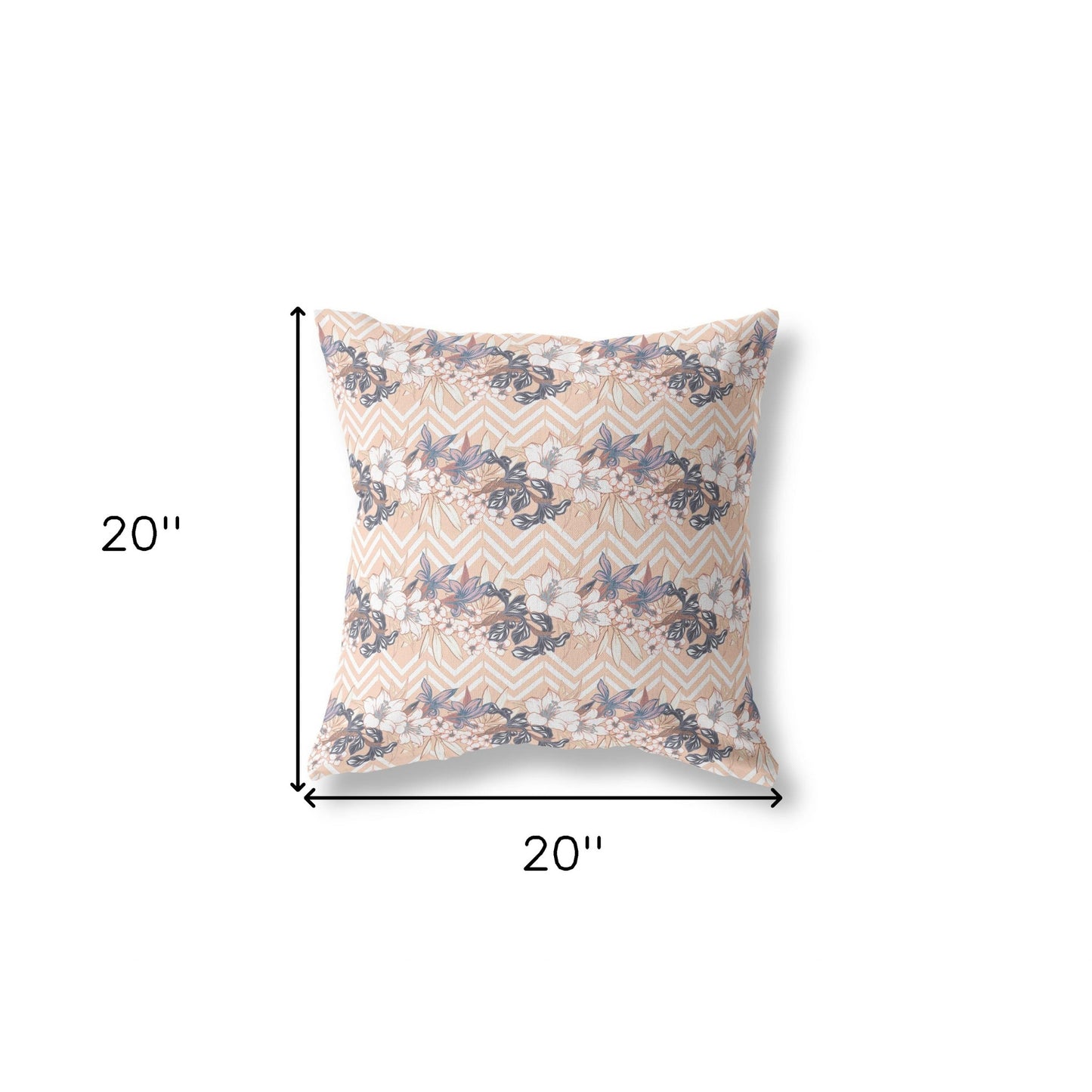 18" X 18" Light Peach Blown Seam Floral Indoor Outdoor Throw Pillow