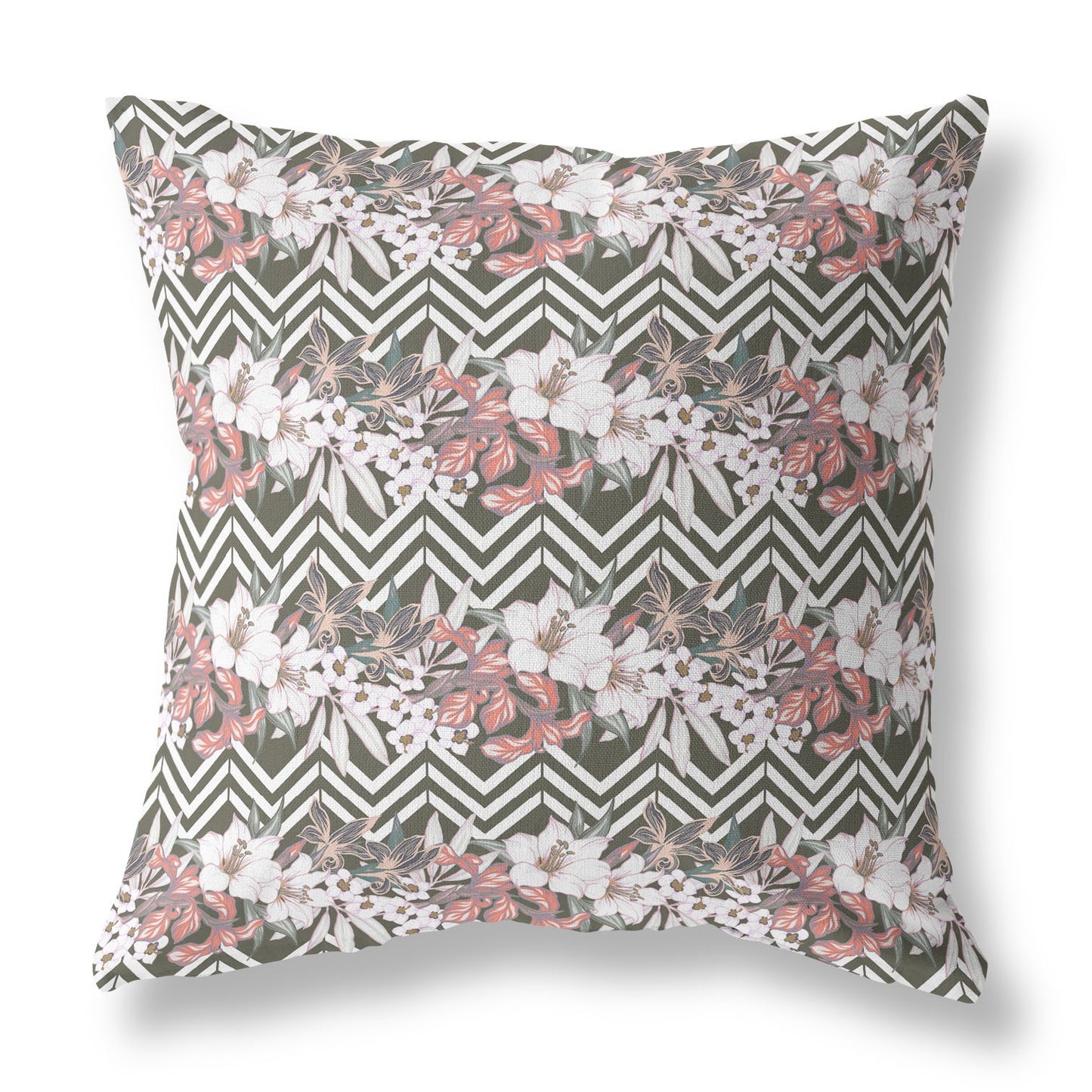 18" X 18" Brown And Pink Blown Seam Floral Indoor Outdoor Throw Pillow