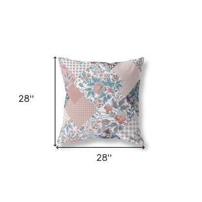 18" Pink Blue Boho Floral Indoor Outdoor Throw Pillow