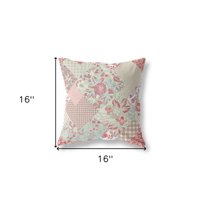 16" Peach Pink Floral Indoor Outdoor Throw Pillow