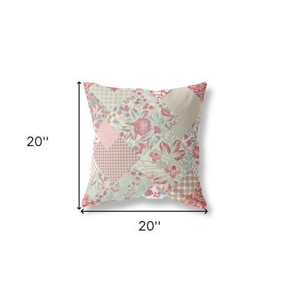 18" Peach Pink Floral Indoor Outdoor Throw Pillow