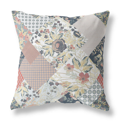 16" Peach Black Floral Indoor Outdoor Throw Pillow