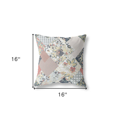 16" Peach Black Floral Indoor Outdoor Throw Pillow