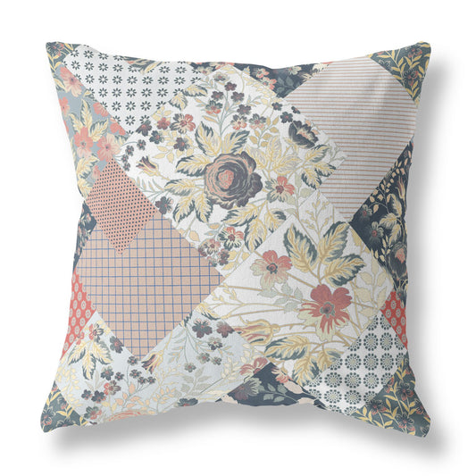 18" Peach Black Floral Indoor Outdoor Throw Pillow