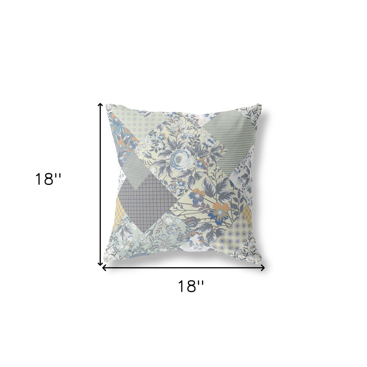 18" Gray Cream Boho Floral Indoor Outdoor Throw Pillow