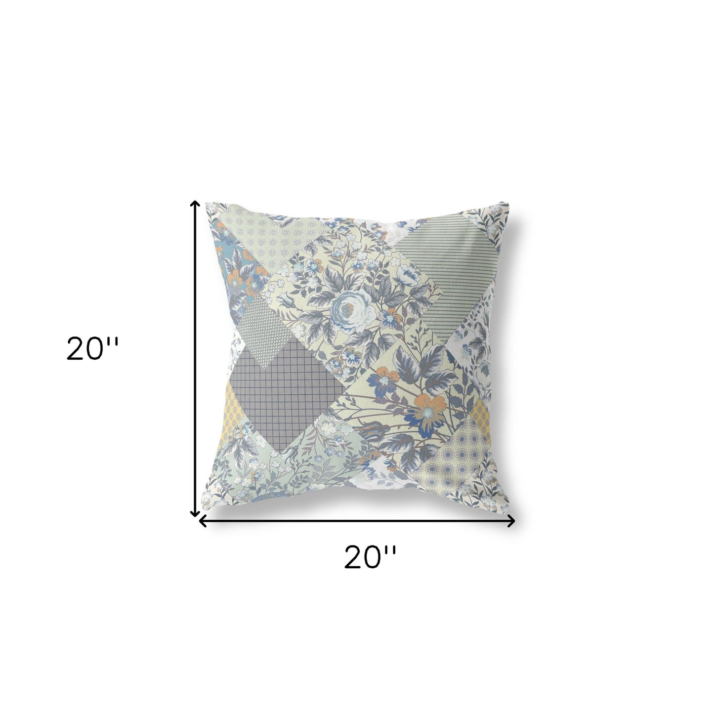 18" Gray Cream Boho Floral Indoor Outdoor Throw Pillow