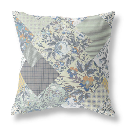 18" Gray Cream Boho Floral Indoor Outdoor Throw Pillow