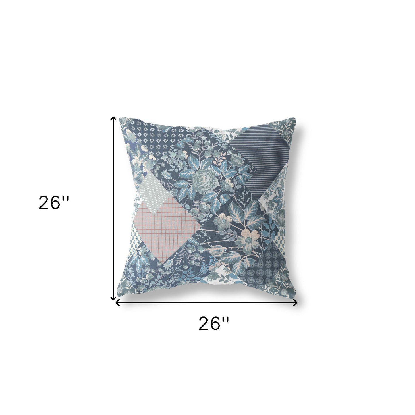 18" Blue White Boho Floral Indoor Outdoor Throw Pillow