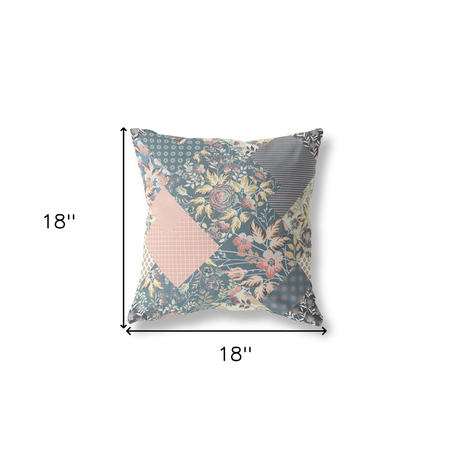 18" Green Peach Boho Floral Indoor Outdoor Throw Pillow