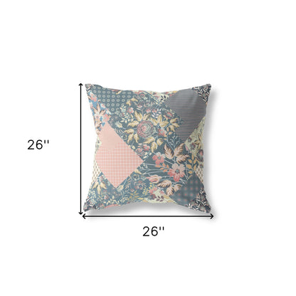 18" Green Peach Boho Floral Indoor Outdoor Throw Pillow