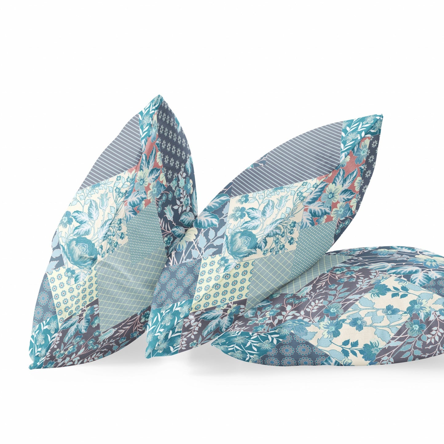 16" Aqua Navy Boho Floral Indoor Outdoor Throw Pillow