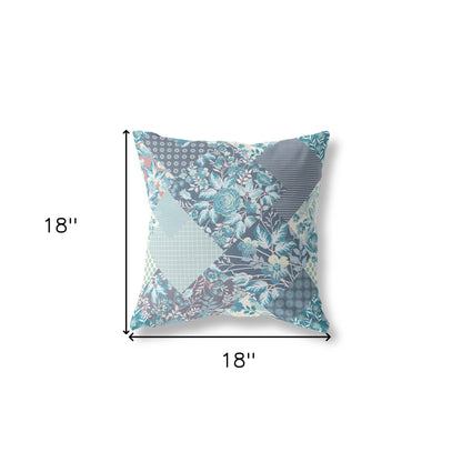 18" Aqua Navy Boho Floral Indoor Outdoor Throw Pillow