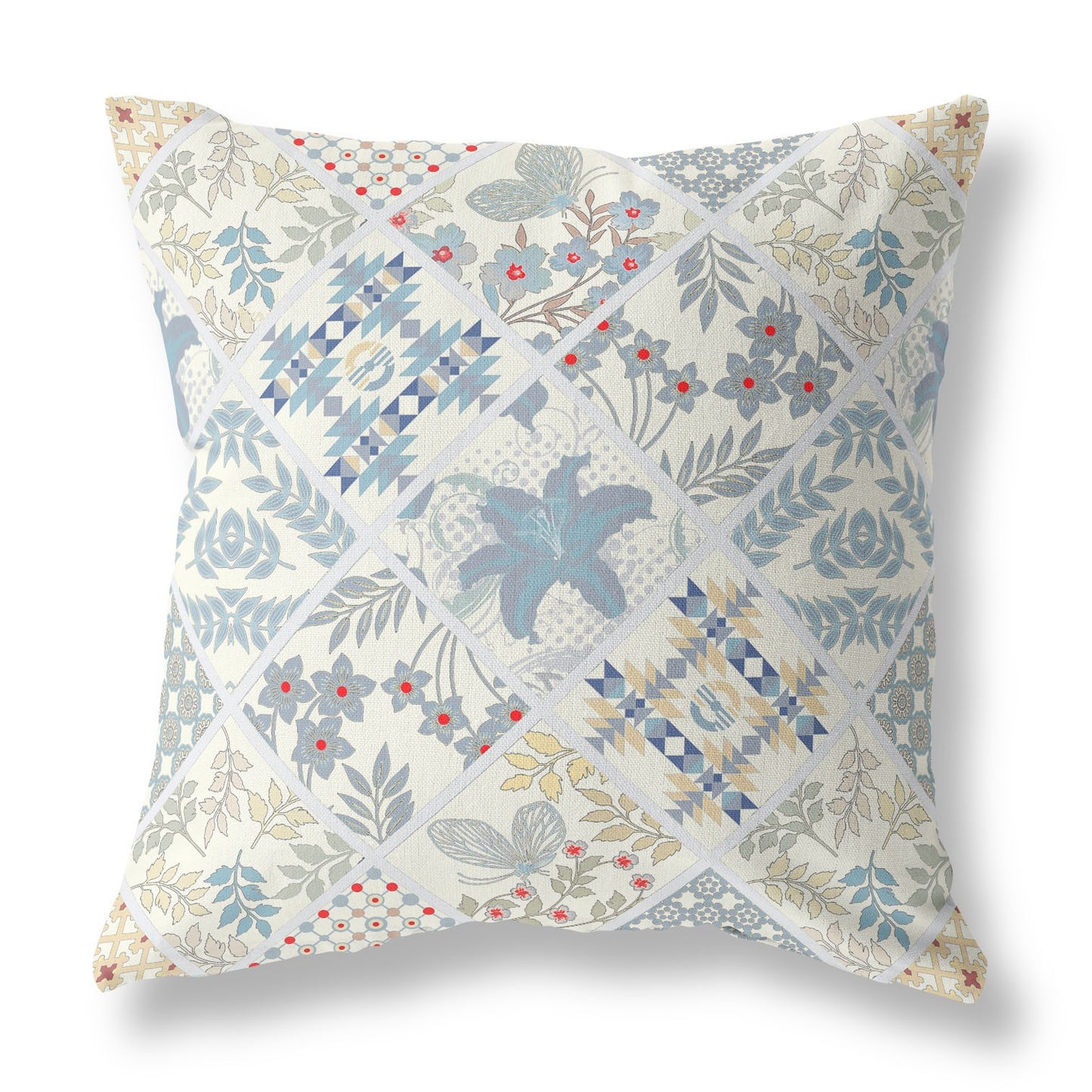 16?ǥ White Blue Patch Indoor Outdoor Throw Pillow