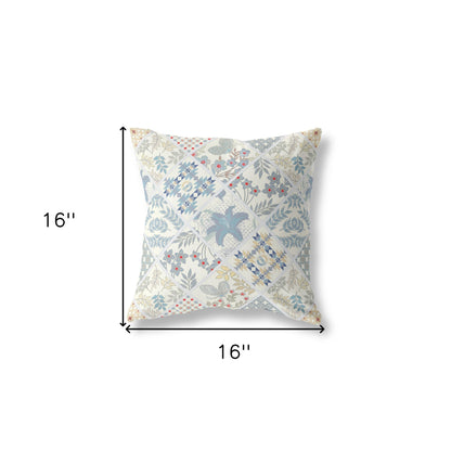 16?ǥ White Blue Patch Indoor Outdoor Throw Pillow