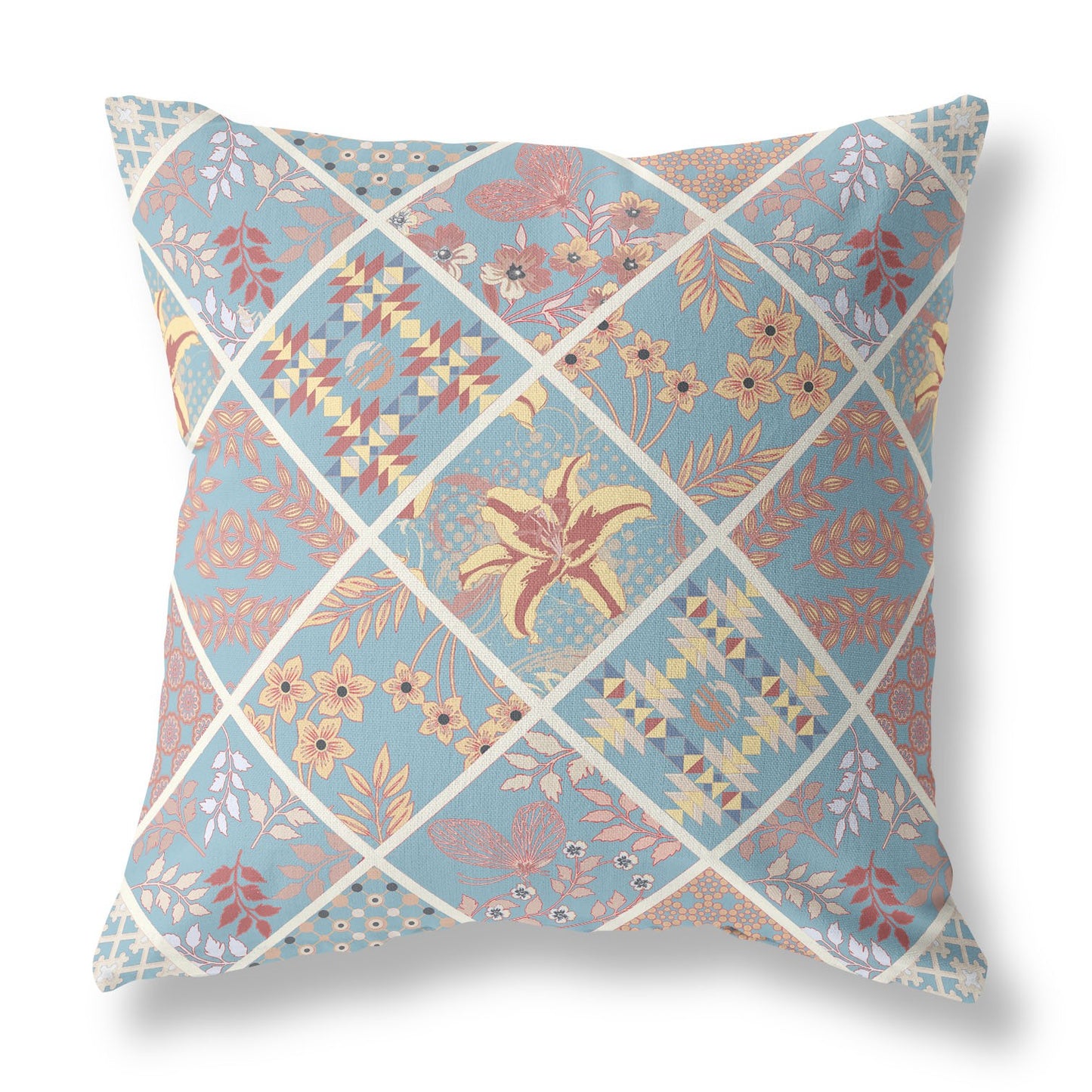 16?ǥ Blue Yellow Patch Indoor Outdoor Throw Pillow