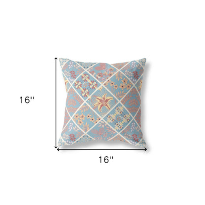 16?ǥ Blue Yellow Patch Indoor Outdoor Throw Pillow