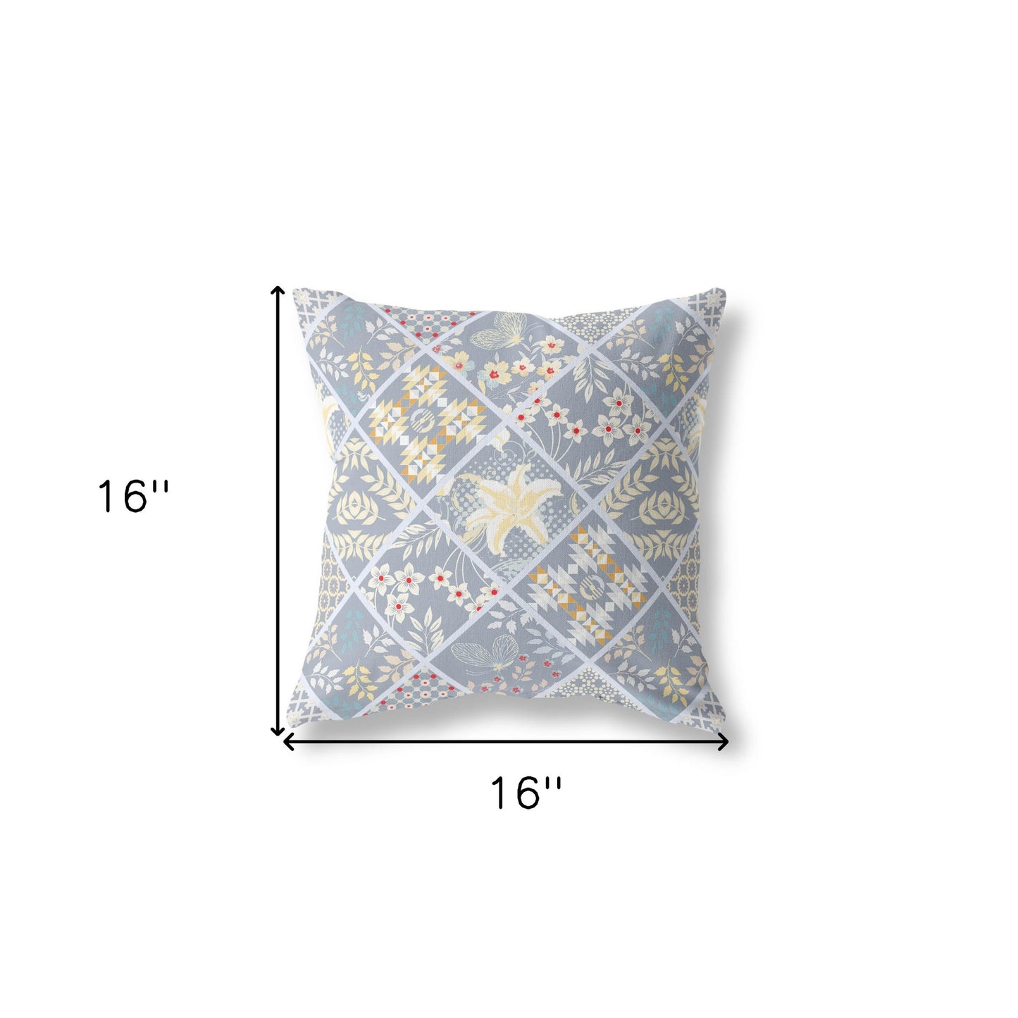 16?ǥ Gray Yellow Patch Indoor Outdoor Throw Pillow