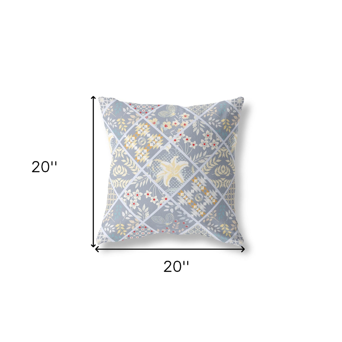 18” Gray Yellow Patch Indoor Outdoor Throw Pillow