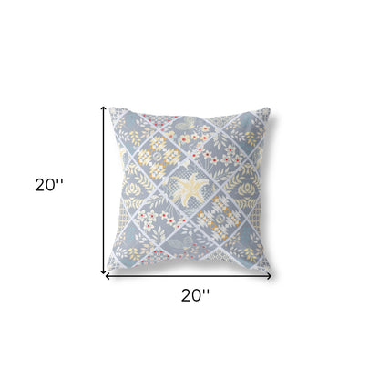 18” Gray Yellow Patch Indoor Outdoor Throw Pillow