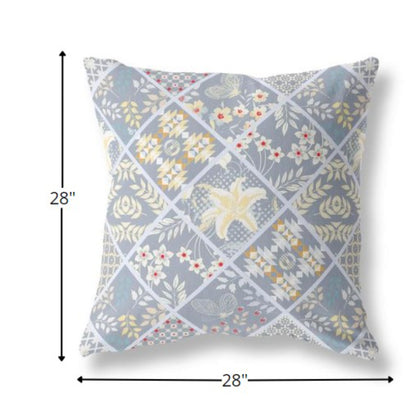 18” Gray Yellow Patch Indoor Outdoor Throw Pillow