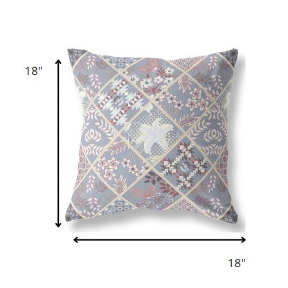 18” Gray Pink Patch Indoor Outdoor Throw Pillow