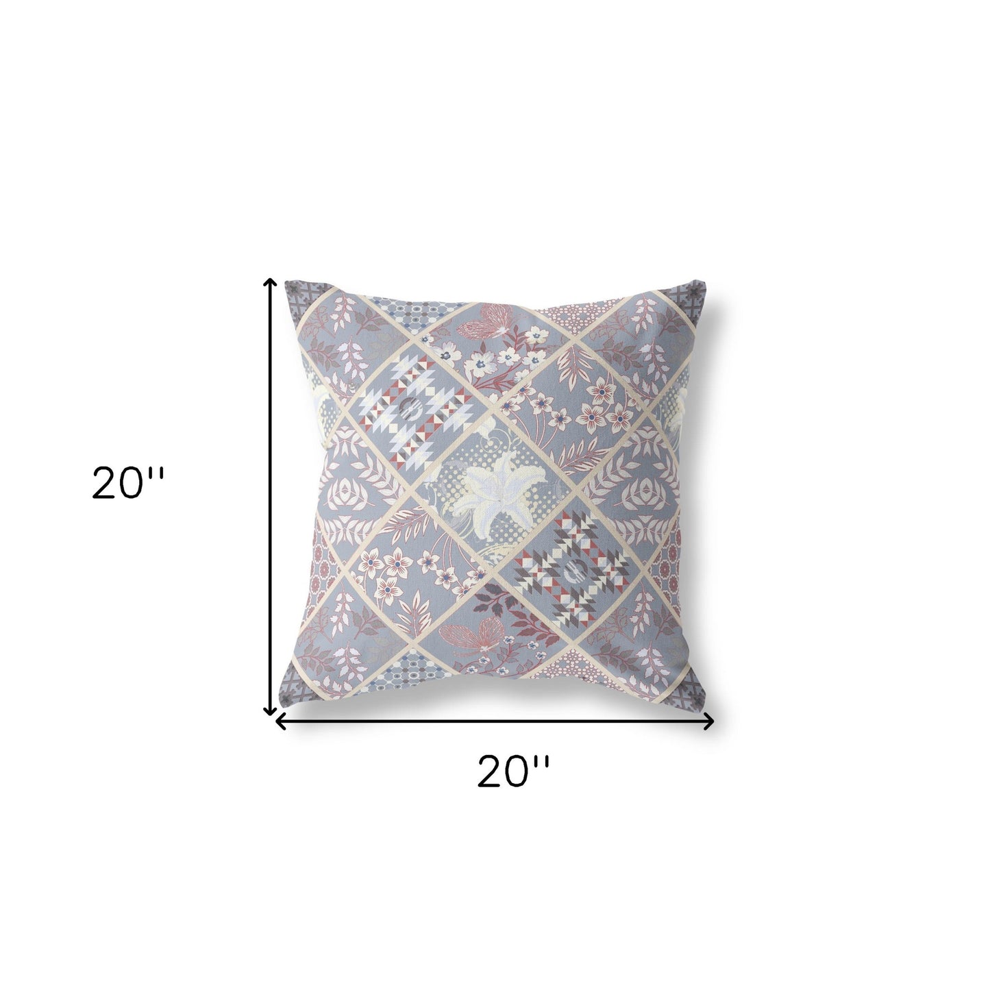 18” Gray Pink Patch Indoor Outdoor Throw Pillow