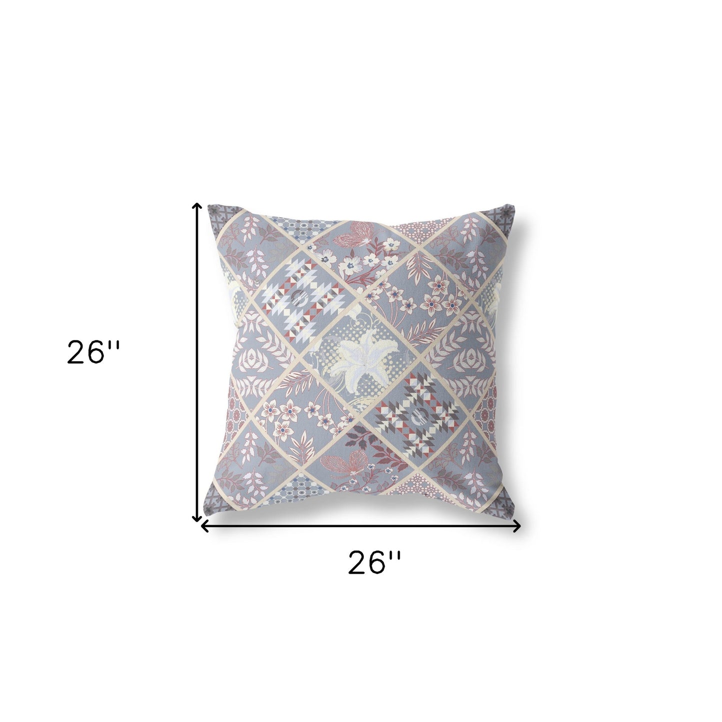 18” Gray Pink Patch Indoor Outdoor Throw Pillow