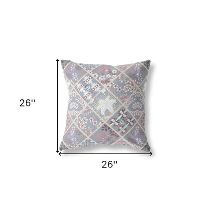 18” Gray Pink Patch Indoor Outdoor Throw Pillow