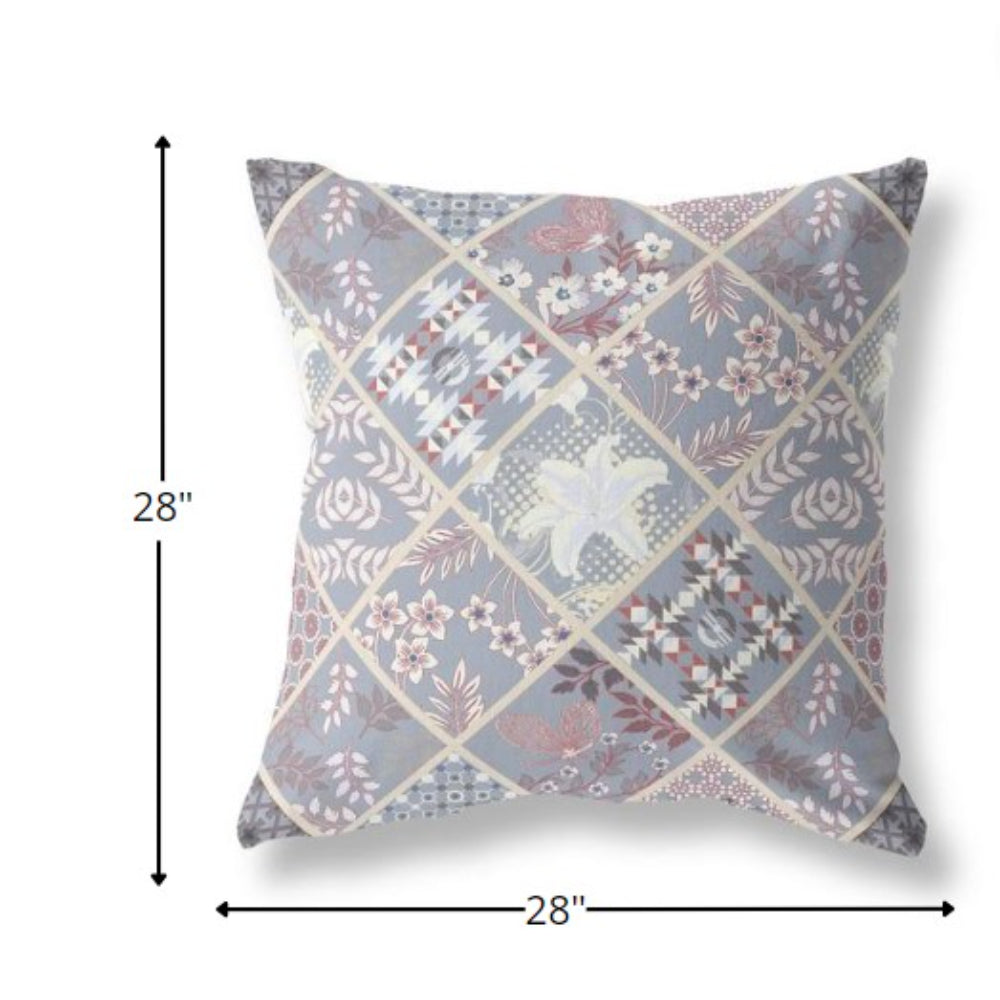 18” Gray Pink Patch Indoor Outdoor Throw Pillow