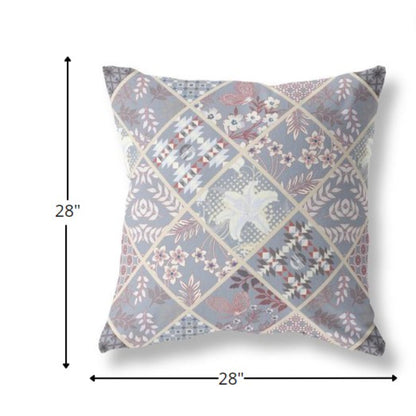 18” Gray Pink Patch Indoor Outdoor Throw Pillow