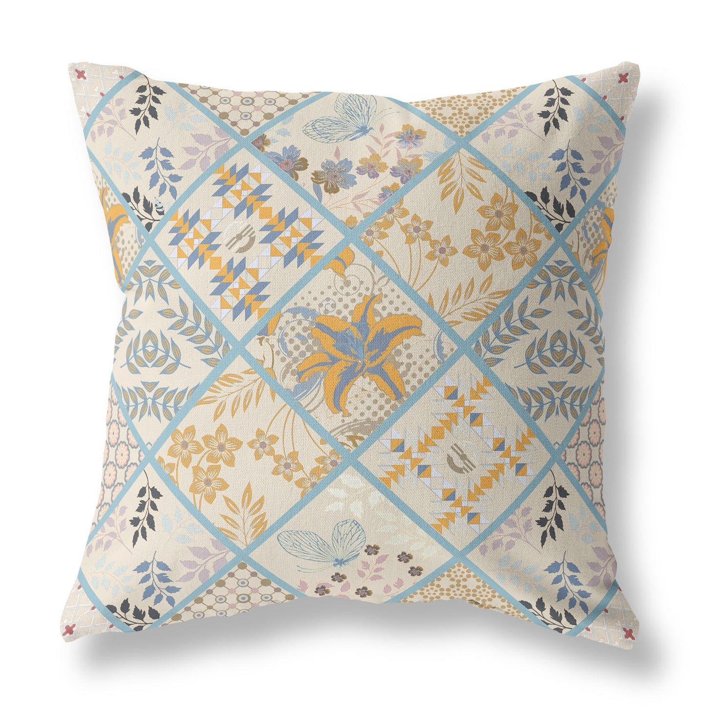 16?ǥ Gold Cream Patch Indoor Outdoor Throw Pillow