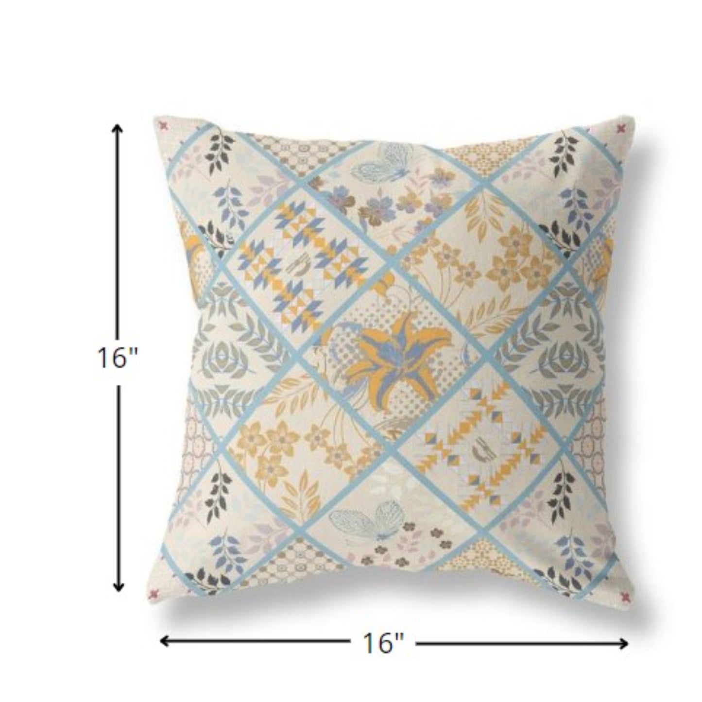 16?ǥ Gold Cream Patch Indoor Outdoor Throw Pillow