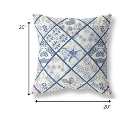 18” White Navy Patch Indoor Outdoor Throw Pillow