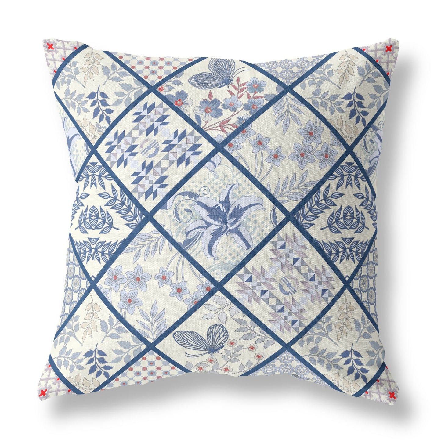 18” White Navy Patch Indoor Outdoor Throw Pillow