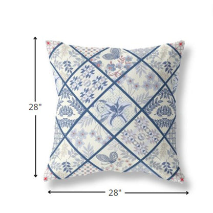 18” White Navy Patch Indoor Outdoor Throw Pillow