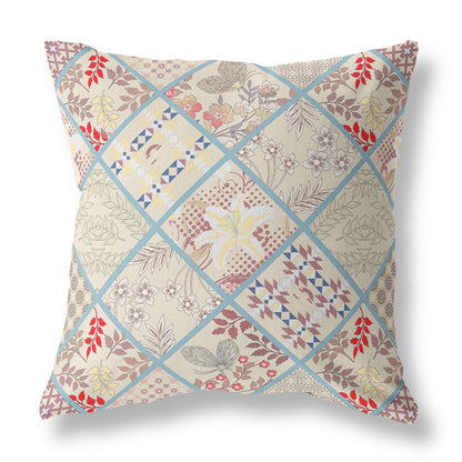 16?ǥ Cream Red Patch Indoor Outdoor Throw Pillow