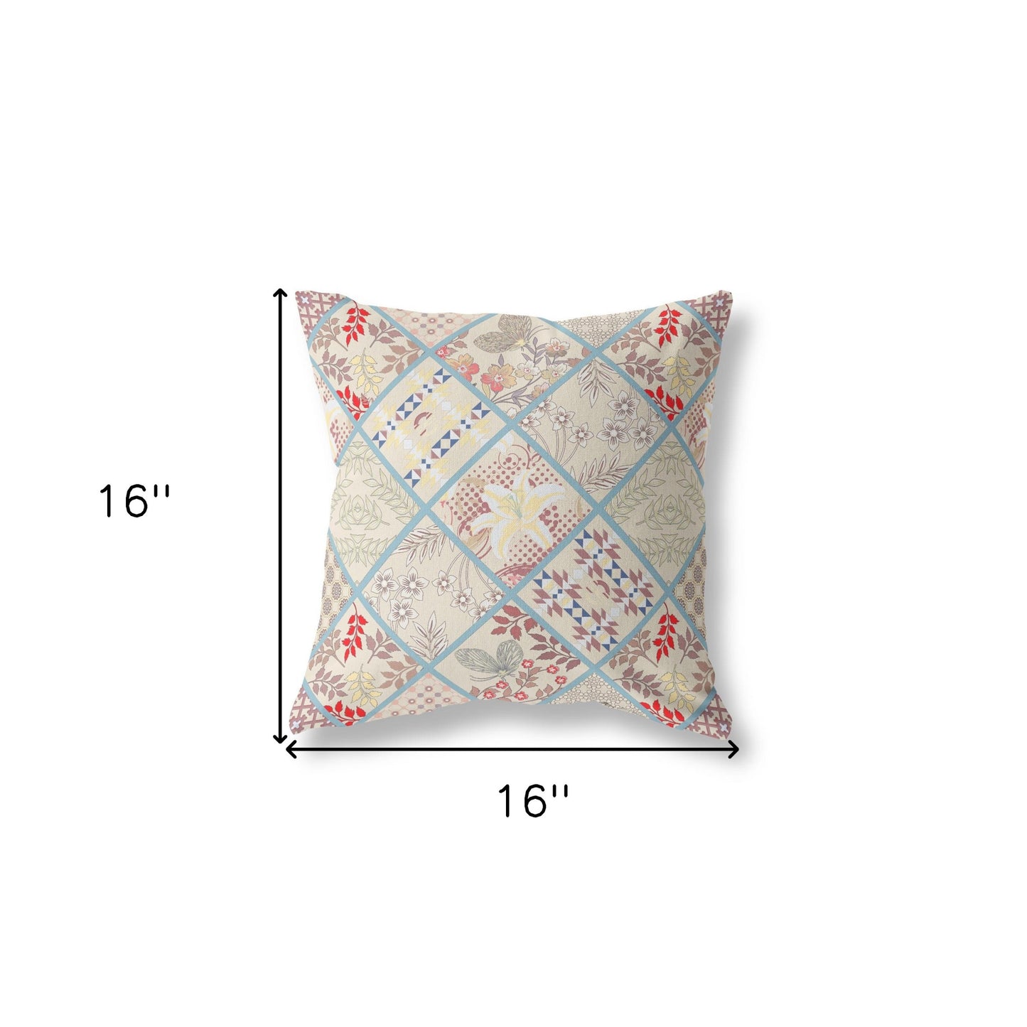 16?ǥ Cream Red Patch Indoor Outdoor Throw Pillow