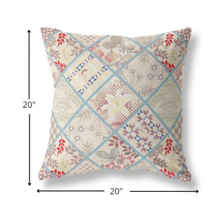 18” Cream Red Patch Indoor Outdoor Throw Pillow